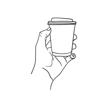 hand holding a cup of coffee icon, hand drawn line art of hand holding a cup of coffee vector