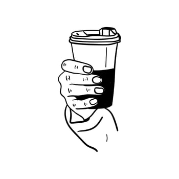 hand holding a cup of coffee icon, hand drawn line art of hand holding a cup of coffee vector