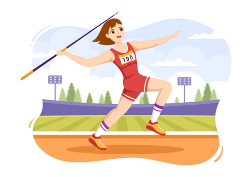 Javelin Throwing Athlete Illustration using a Long Lance Shaped Tool to Throw in Sports Activity Flat Cartoon Hand Drawn Template vector