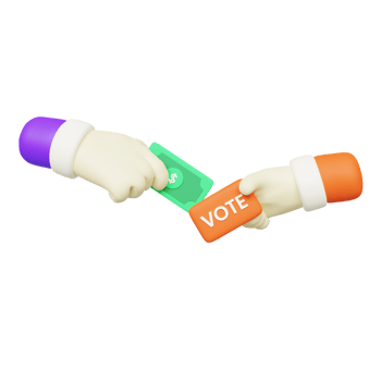 Corrupt vote 3d illustration, Politician giving bribe money for election vote 3d render png