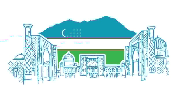 Uzbekistan, Samarkand, Registan. Architectural attraction. Vector image.