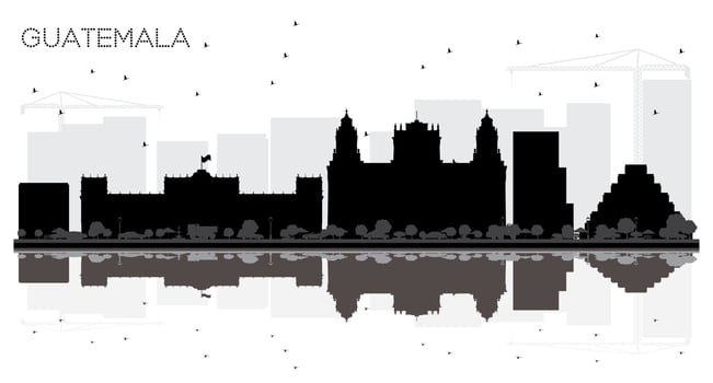 Guatemala City skyline black and white silhouette with Reflections. vector