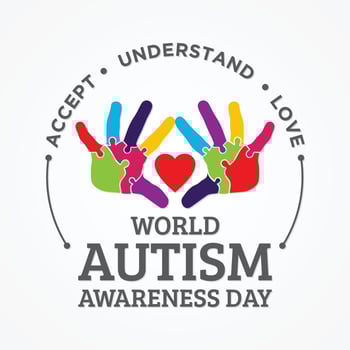 Colorful design word world autism awareness day with hand puzzle vector