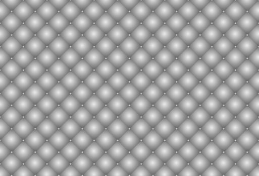 3d shiny silver upholstery leather texture vector background. Metallic gradient quilted squares with silver beads seamless pattern grid.