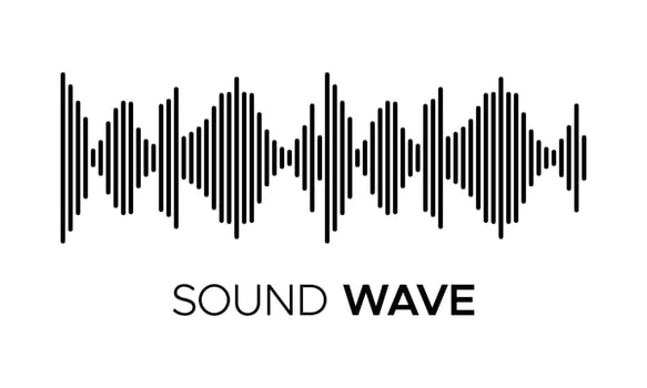 Black sound wave equalizer logo vector illustration. Oscillating musical voice lines symbol.