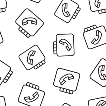 Address phone book icon in flat style. Telephone notebook vector illustration on white isolated background. Hotline contact seamless pattern business concept.