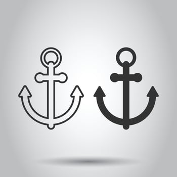 Boat anchor icon in flat style. Vessel hook vector illustration on white isolated background. Ship equipment business concept.