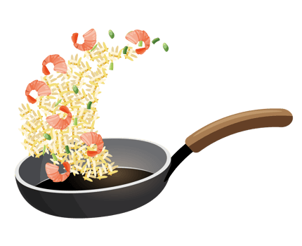 fried rice with shrimp and vegetables in a pan png