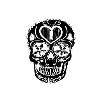 Mexican Skull Vector with Pattern. old school tattoo style Skull tattoo design sketch. Black and white illustration. mexican skull illustration
