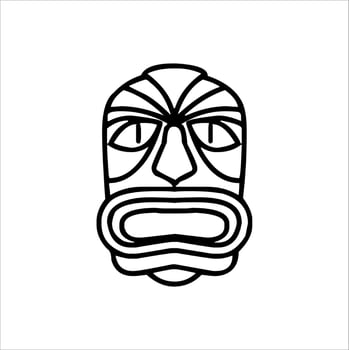 Silhouette of Tiki idol icon. Simple illustration of a tiki idol icon for web design isolated on a white background, Tiki tribal wooden mask, tropical exotic plant and bamboo board. Traditional Hawaii vector