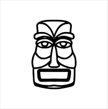 Silhouette of Tiki idol icon. Simple illustration of a tiki idol icon for web design isolated on a white background, Tiki tribal wooden mask, tropical exotic plant and bamboo board. Traditional Hawaii vector