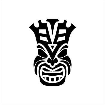 Silhouette of Tiki idol icon. Simple illustration of a tiki idol icon for web design isolated on a white background, Tiki tribal wooden mask, tropical exotic plant and bamboo board. Traditional Hawaii vector