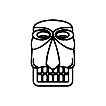 Silhouette of Tiki idol icon. Simple illustration of a tiki idol icon for web design isolated on a white background, Tiki tribal wooden mask, tropical exotic plant and bamboo board. Traditional Hawaii vector
