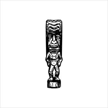 Silhouette of Tiki idol icon. Simple illustration of a tiki idol icon for web design isolated on a white background, Tiki tribal wooden mask, tropical exotic plant and bamboo board. Traditional Hawaii vector