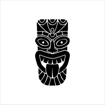 Silhouette of Tiki idol icon. Simple illustration of a tiki idol icon for web design isolated on a white background, Tiki tribal wooden mask, tropical exotic plant and bamboo board. Traditional Hawaii vector