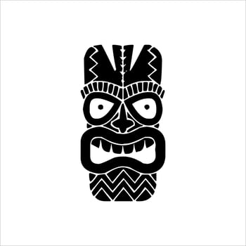 Silhouette of Tiki idol icon. Simple illustration of a tiki idol icon for web design isolated on a white background, Tiki tribal wooden mask, tropical exotic plant and bamboo board. Traditional Hawaii vector