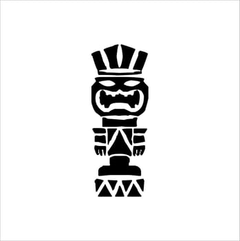 Silhouette of Tiki idol icon. Simple illustration of a tiki idol icon for web design isolated on a white background, Tiki tribal wooden mask, tropical exotic plant and bamboo board. Traditional Hawaii vector