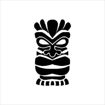 Silhouette of Tiki idol icon. Simple illustration of a tiki idol icon for web design isolated on a white background, Tiki tribal wooden mask, tropical exotic plant and bamboo board. Traditional Hawaii vector