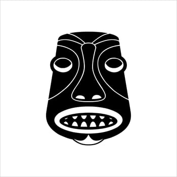 Silhouette of Tiki idol icon. Simple illustration of a tiki idol icon for web design isolated on a white background, Tiki tribal wooden mask, tropical exotic plant and bamboo board. Traditional Hawaii vector
