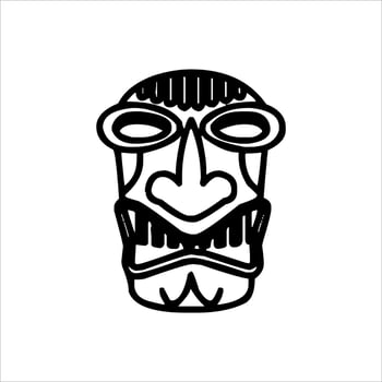 Silhouette of Tiki idol icon. Simple illustration of a tiki idol icon for web design isolated on a white background, Tiki tribal wooden mask, tropical exotic plant and bamboo board. Traditional Hawaii vector