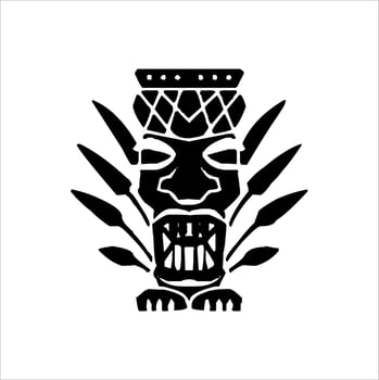 Silhouette of Tiki idol icon. Simple illustration of a tiki idol icon for web design isolated on a white background, Tiki tribal wooden mask, tropical exotic plant and bamboo board. Traditional Hawaii vector