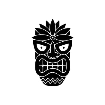 Silhouette of Tiki idol icon. Simple illustration of a tiki idol icon for web design isolated on a white background, Tiki tribal wooden mask, tropical exotic plant and bamboo board. Traditional Hawaii vector