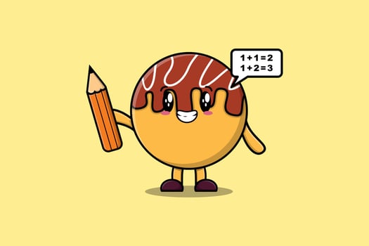 Takoyaki cute cartoon clever student with pencil vector