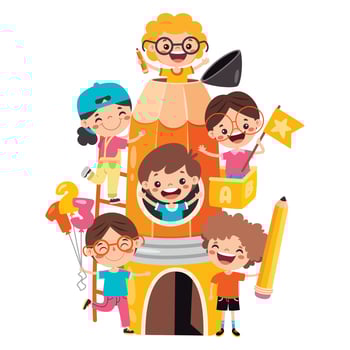 Kids Posing With Pencil Character vector
