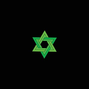 Green Interwoven Star of David or Double Triangle Monogram with black background. vector
