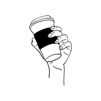 hand holding a cup of coffee icon, hand drawn line art of hand holding a cup of coffee vector