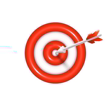 Realistic 3d design red round target and arrow in center isolated on white. Marketing success concept. Targeting the business. Game of darts. Business finance, goal of success, target achievement. vector