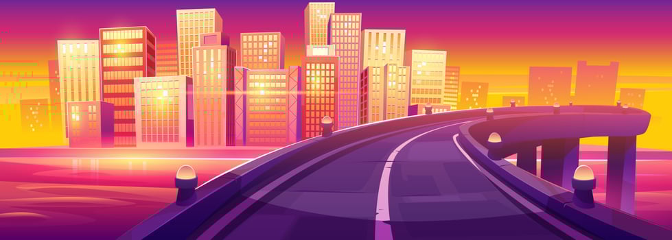 Morning cityscape with highway bridge across river vector