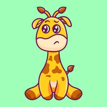 Cute sad giraffe cartoon icon illustration vector