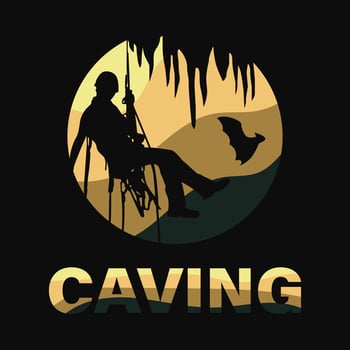 Colorful silhouette of cave explorer. Caving illustration vector