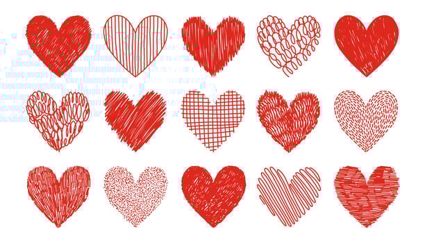 Hearts set. Hand drawn hearts. Design elements for Valentines day. Vector illustration