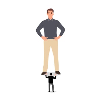 Young businessman. Business concept. Giant foot leader trampling businessman. Flat vector illustration isolated on white background