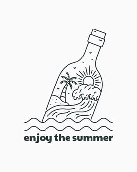 Enjoy the summer mono line art for design t-shirt, badge, sticker, etc vector