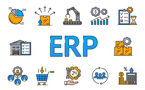 Color erp icons, enterprise resource planning vector