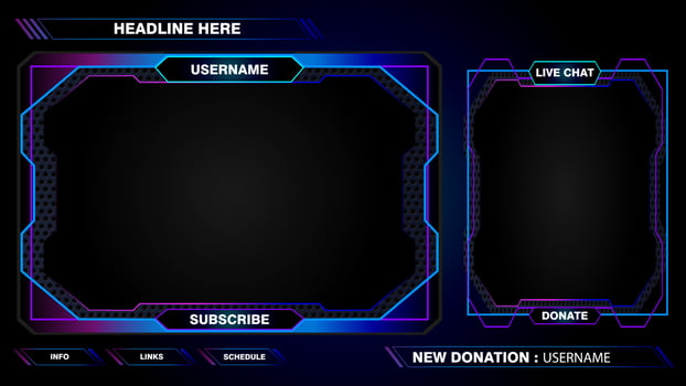 Game live stream interface overlay frames for gamer broadcast design. Vector Eps10