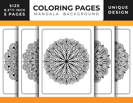 Mandala floral pattern coloring page for adults relaxation, Coloring pages mandala background, Black and white mandala coloring pages, mandala hand drawn outlined line art pattern pro vector