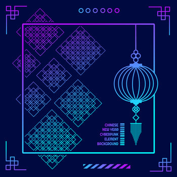 Happy chinese new year cyberpunk design with dark background. Abstract technology vector holiday illustration.