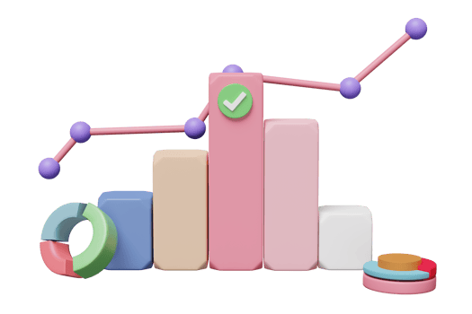 3D charts and graph with checkmark, analysis business financial data, Online marketing isolated. business strategy concept, 3d render illustration png