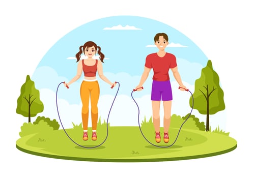 Jump Rope Illustration with People Playing Skipping Wear Sportswear in Indoor Fitness Sport Activities Flat Cartoon Hand Drawn Templates vector