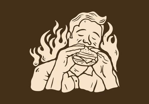 Illustration design of man eating burger vector