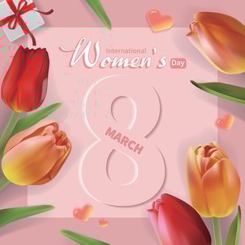 8 March International Women's Day card with realistic tulips vector