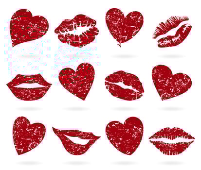 Set of icons of red hearts. A vector illustration