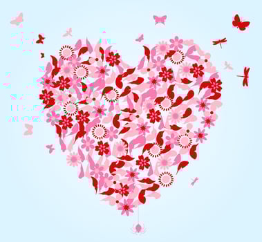 Heart from flowers and butterflies. A vector illustration