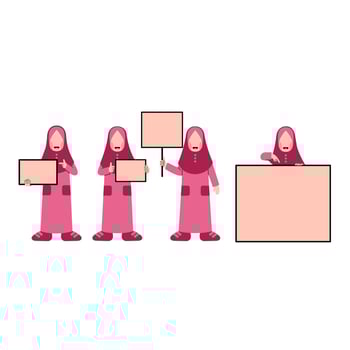 Set Of Hijab Kid Holding Empty Board vector