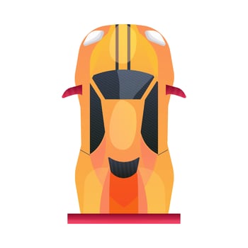 Race car top view in cartoon style transport with shadows and light isolated on white background. Modern urban civilian vehicle. . Vector illustration