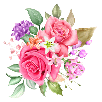 Beautiful hand drawing rose flowers and green leaves floral bouquet png
